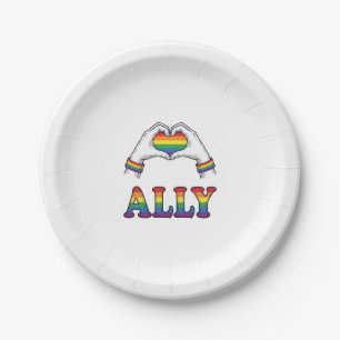Ally Rainbow Hands Heart Vintage Pride Shirt Desig Paper Plate