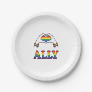 Ally Rainbow Hands Heart Vintage Pride Shirt Desig Paper Plate