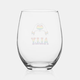 Ally Rainbow Hands Heart Vintage Pride Shirt Desig Stemless Wine Glass