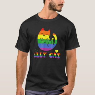 Allycat Lgbt Pride Month Cat With Ally Pride Rainb T-Shirt