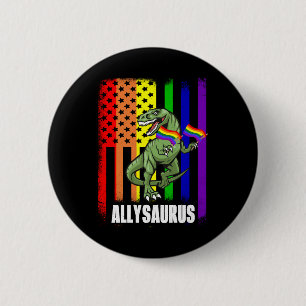 Allysaurus Dinosaur In Rainbow Flag For Ally Lgbt 6 Cm Round Badge