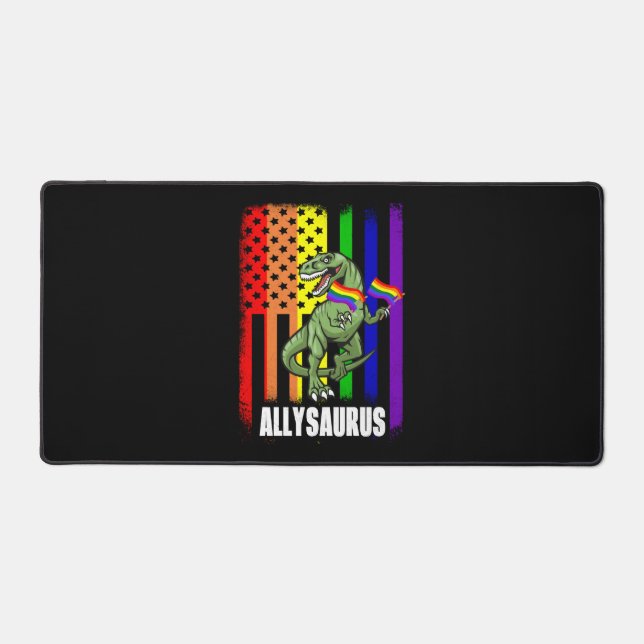 Allysaurus Dinosaur In Rainbow Flag For Ally Lgbt Desk Mat (Front)