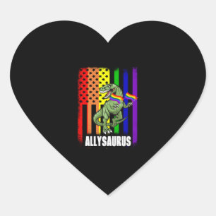 Allysaurus Dinosaur In Rainbow Flag For Ally Lgbt Heart Sticker