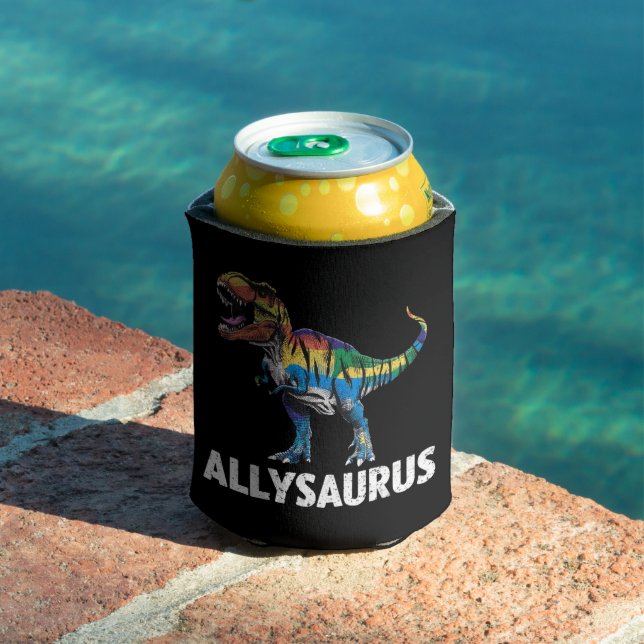 Allysaurus LGBT Dinosaur Rainbow Flag Ally LGBT  Can Cooler (In Situ Pool)