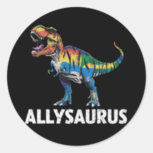 Allysaurus LGBT Dinosaur Rainbow Flag Ally LGBT  Classic Round Sticker