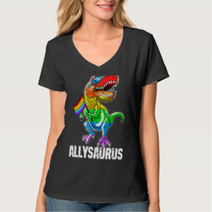 Allysaurus Lgbt Dinosaur Rainbow Pride Flag Gay Pr T-Shirt
