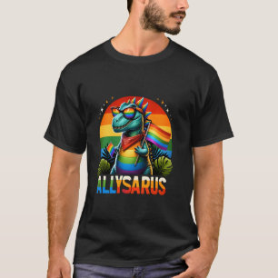 Allysaurus Pride LGBTQ Rainbow Sunglasses Ally Din T-Shirt