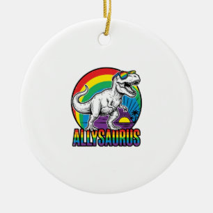 Allysaurus Rainbow Dinosaur Vintage T-Shirt Design Ceramic Tree Decoration