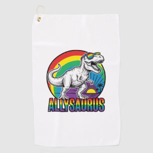 Allysaurus Rainbow Dinosaur Vintage T-Shirt Design Golf Towel