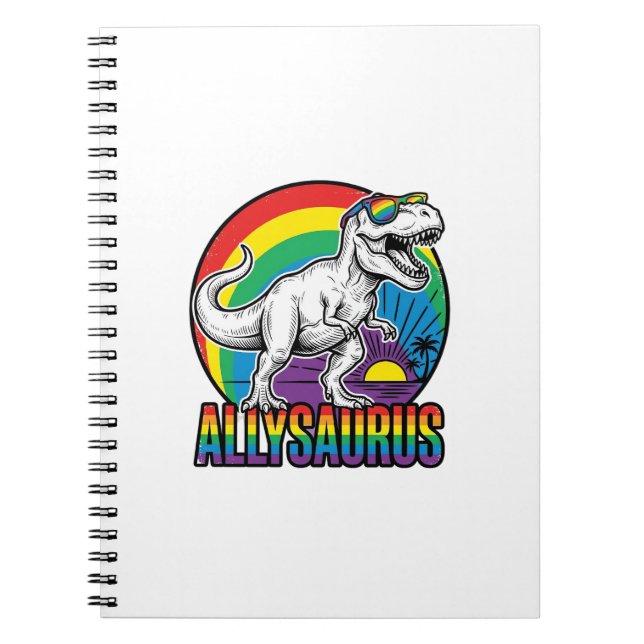 Allysaurus Rainbow Dinosaur Vintage T-Shirt Design Notebook (Front)