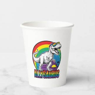 Allysaurus Rainbow Dinosaur Vintage T-Shirt Design Paper Cups