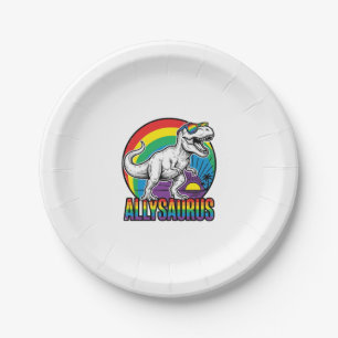 Allysaurus Rainbow Dinosaur Vintage T-Shirt Design Paper Plate