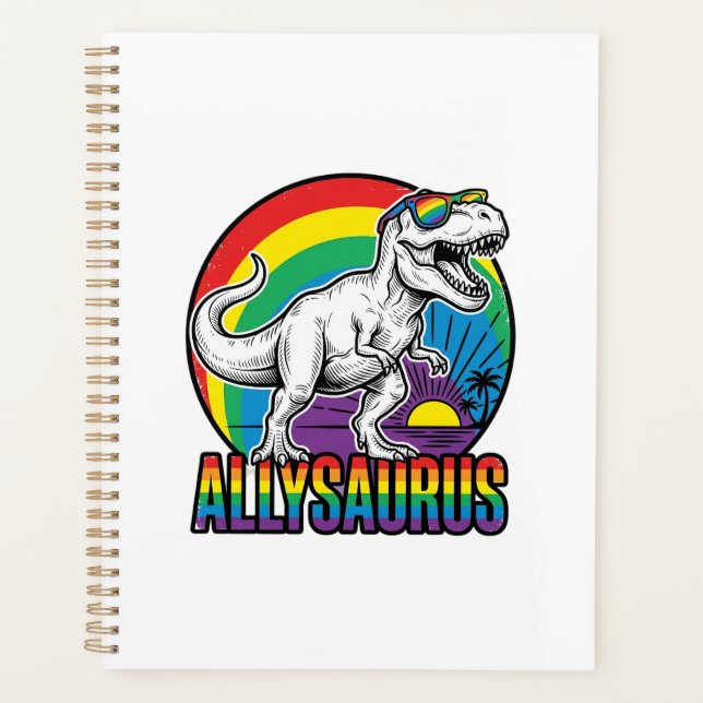 Allysaurus Rainbow Dinosaur Vintage T-Shirt Design Planner (Front)