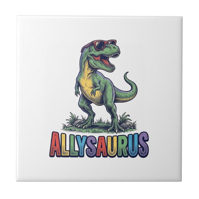 Allysaurus Vintage Dinosaur Sunglasses Shirt Desig Tile (Front)