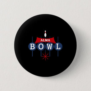 Alma Bowl Retro Sign - Vintage Style 1960's Bowlin 6 Cm Round Badge