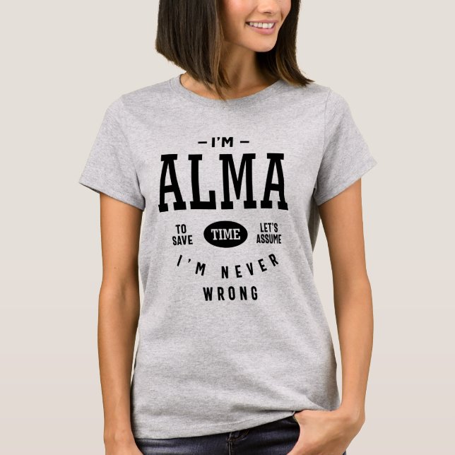 Alma Personalised Name Birthday Gift T-Shirt (Front)