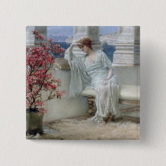Alma-Tadema | Her eyes are with her thoughts? 15 Cm Square Badge (Front)