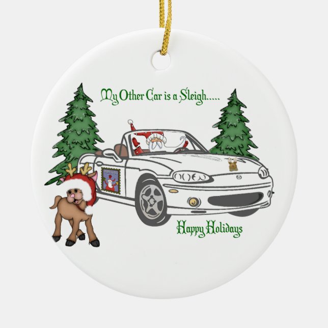 ALMC-Santa's Sleigh-White Ceramic Tree Decoration (Front)