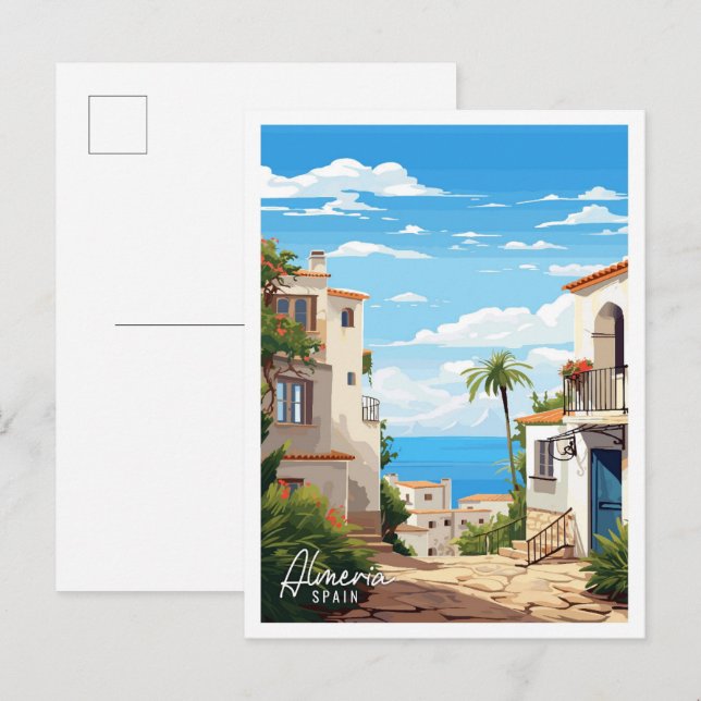 Almeria Spain Art vintage travel illustration Postcard (Front/Back)