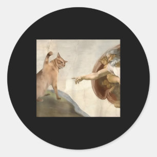 Almighty Slap Funny Cat God Creation Of Adam Meme  Classic Round Sticker