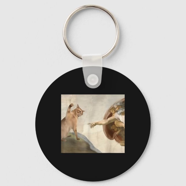 Almighty Slap Funny Cat God Creation Of Adam Meme  Key Ring (Front)