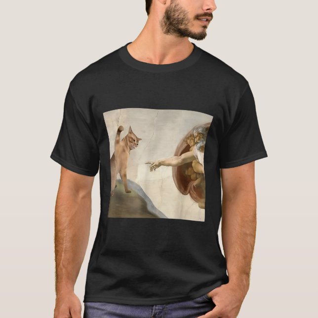 Almighty Slap Funny Cat God Creation Of Adam Meme  T-Shirt (Front)