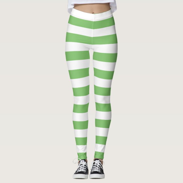 Almond and white colour horizontal striped leggings (Front)