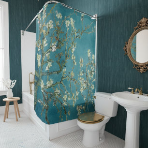 Almond Blossom Floral Boho Blue Classic Art Shower Curtain
