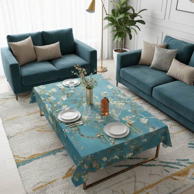  Almond Blossom Floral Boho Blue Classic Art Tablecloth (Creator Uploaded)
