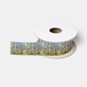 Almond Blossom Pointillism Dot Art Painting Satin Ribbon