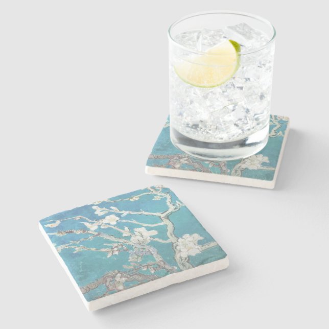 Almond Blossom Van Gogh Art Stone Coaster (Side)