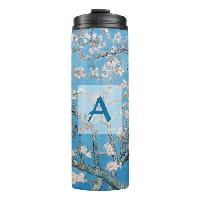Almond Blossoms Blue Vincent van Gogh Art Monogram Thermal Tumbler (Front)