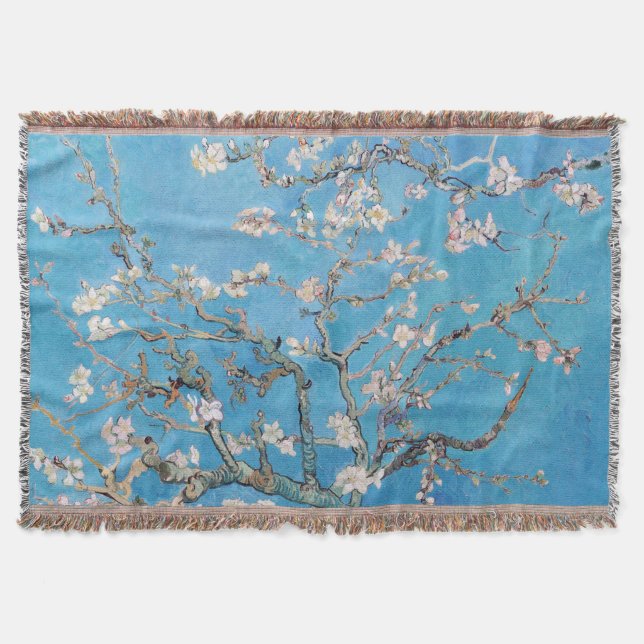 Almond Blossoms Blue Vincent van Gogh Art Painting Throw Blanket (Front)