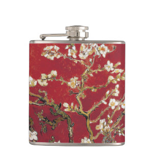 Almond Blossoms Red Vincent van Gogh Art Painting Hip Flask