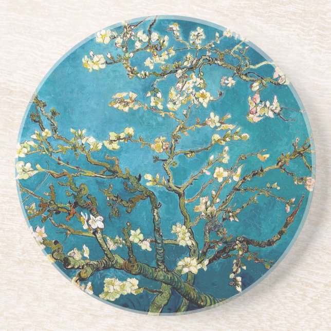 Almond Branches in Bloom Sandstone Drink Coaster (Front)