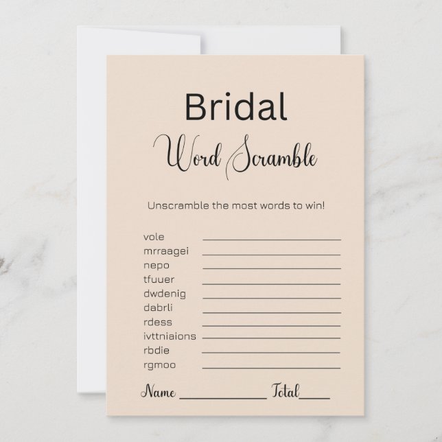 Almond Brown Bridal Word Scramble Game Invitation (Front)