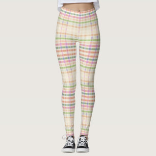 Almond Cream Leggings with Pink Plaid