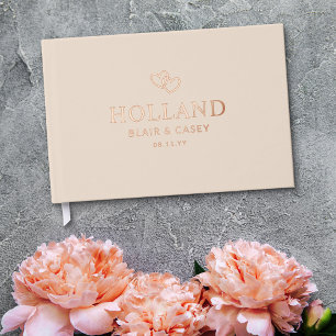 Almond Interlocked Hearts Romantic Wedding Guest Book