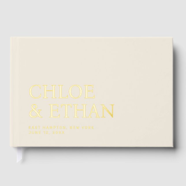 Almond Modern Wedding Foil Guest Book (Front)