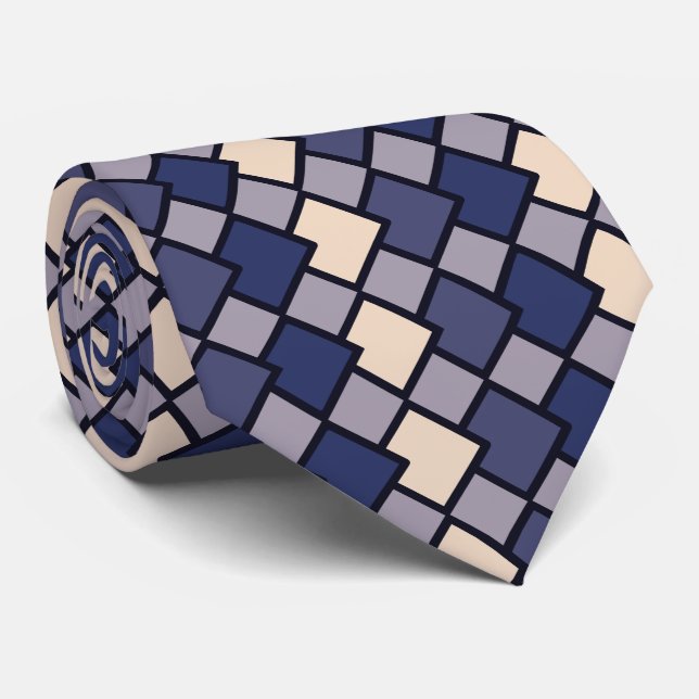 Almond Purple Navy Blue Geometric Diamond Shape  Tie (Rolled)