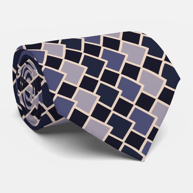 Almond Purple Navy Geometric Diamond Shape  Tie (Rolled)