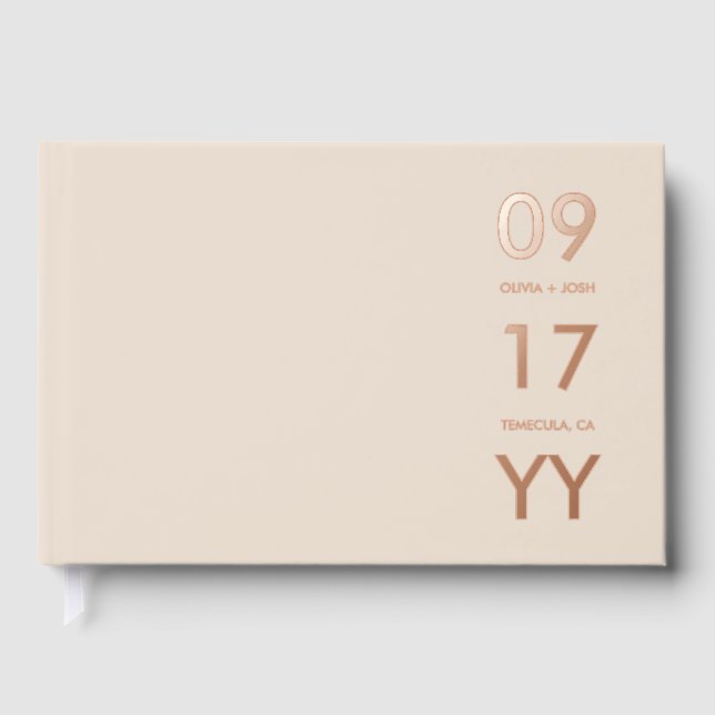 Almond Rose Gold Modern Wedding Date Typography Guest Book (Front)