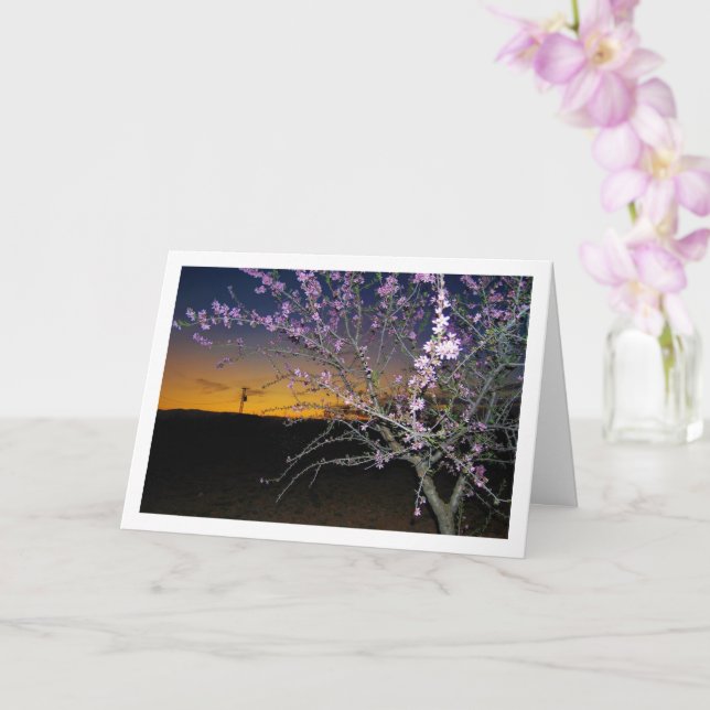 Almond Tree at Night Portrait Card (Orchid)