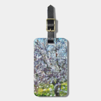 Almond Tree Blossom Dotted Art Style Painting Luggage Tag