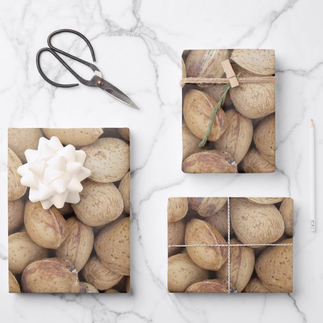 Almonds Fall Autumn Patterns Wrapping Paper Sheet (Front)