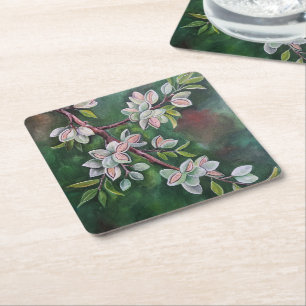 Almonds on an Autumn Branch Painting by Alfred Fox Square Paper Coaster