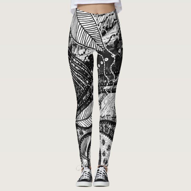 Almost Everywhere 5 Black White Layered Art Leggings (Front)
