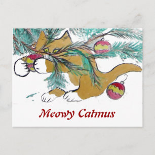 Almost have it, says Ginger Kitty Holiday Postcard