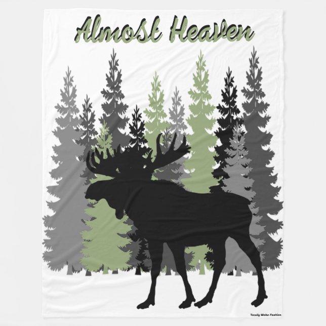 Almost Heaven Rustic Moose Fleece Blanket (Front)