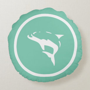 Almost light teal blue DOLPHIN nautical Round Cushion